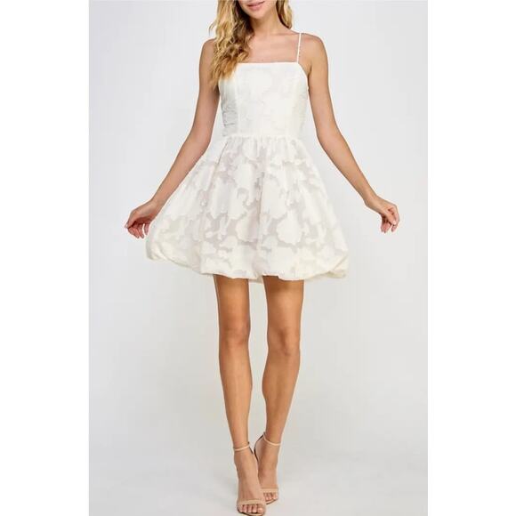 Koko + Mason Minidress Ivory Floral Jacquard Bubble Hem NWT $120 Size XS 0 - Picture 2 of 12